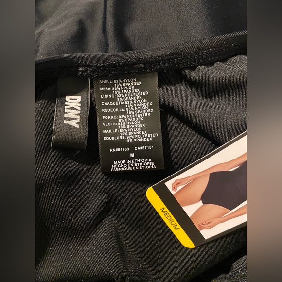 DKNY Solid Black Halter Deep V-Neck One-Piece Bathing Suit Ruched Medium - Picture 7 of 10